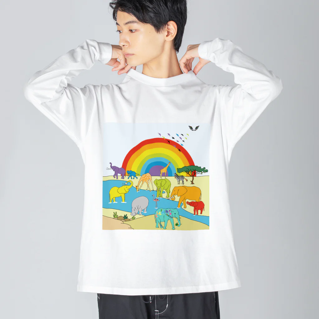 KANAT  LAMHITAのサファリの象たち ビッグシルエットロングスリーブTシャツ