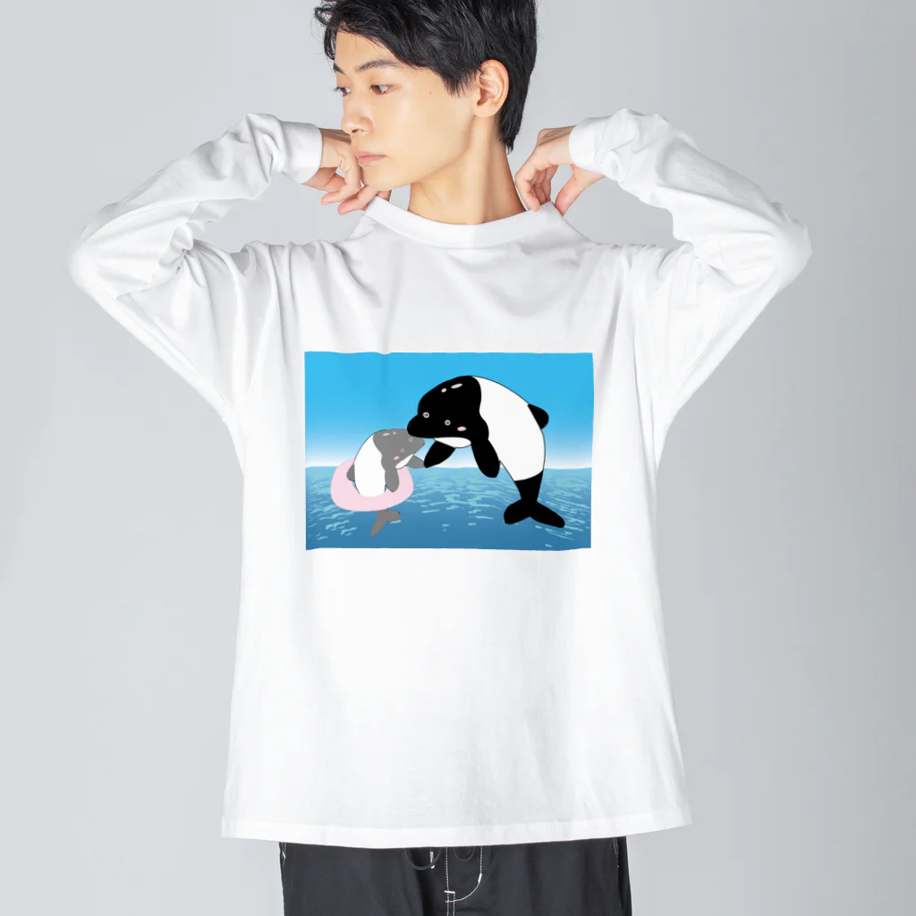 Drecome_Designの【手を取って・・・】海豚(イルカ)親子 ビッグシルエットロングスリーブTシャツ