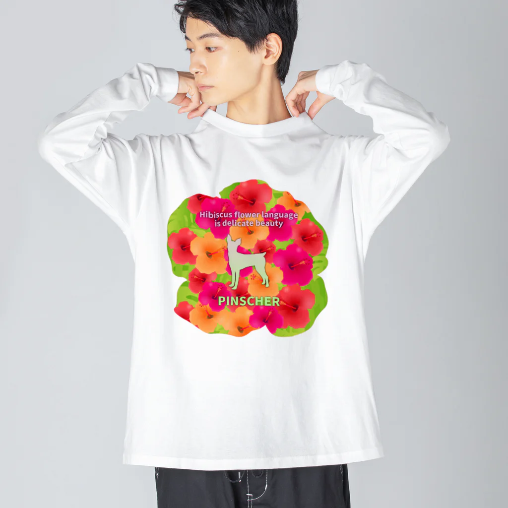 onehappinessのピンシャー　hibiscus　花言葉　onehappiness ビッグシルエットロングスリーブTシャツ