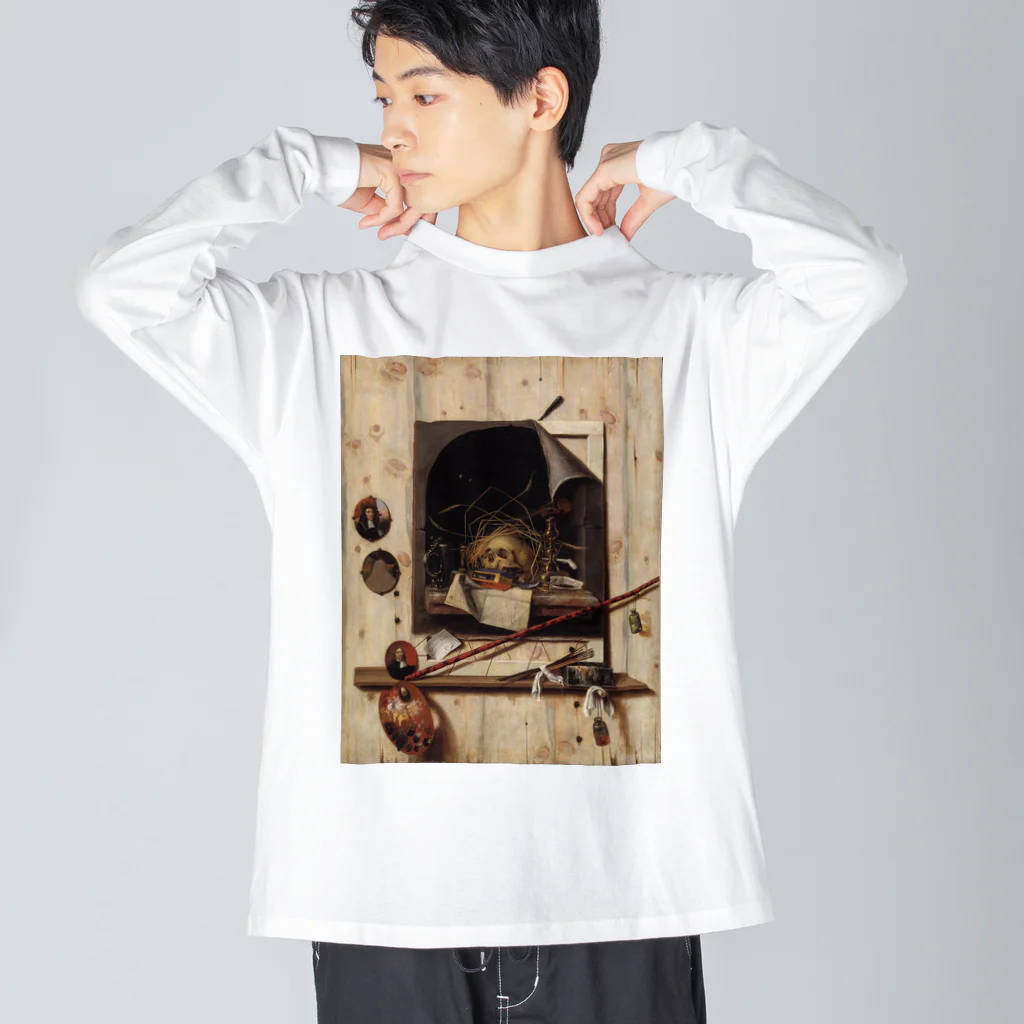 世界美術商店のヴァニタス画のあるアトリエの壁 / Trompe l'oeil with Studio Wall and Vanitas Still Life Big Long Sleeve T-Shirt