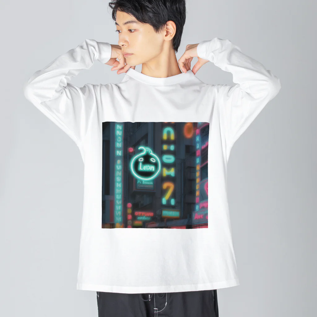 ペンギンとネオンとサイバーのサイバーペンギンたちの街 Big Long Sleeve T-Shirt