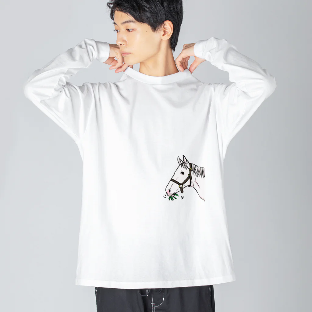 ユルークうーまショップのあし毛のモグモグ馬 Big Long Sleeve T-Shirt