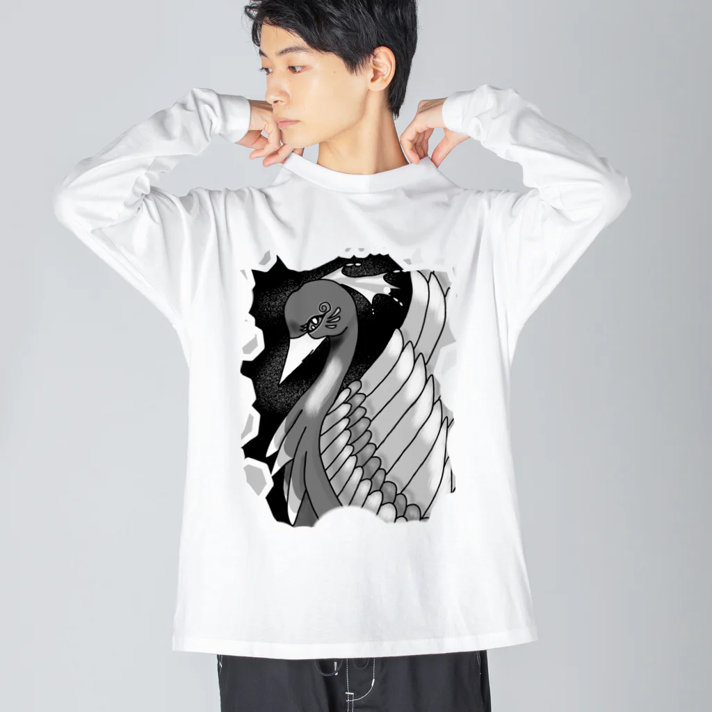 greetenの不死鳥アート　モノクロ Big Long Sleeve T-Shirt