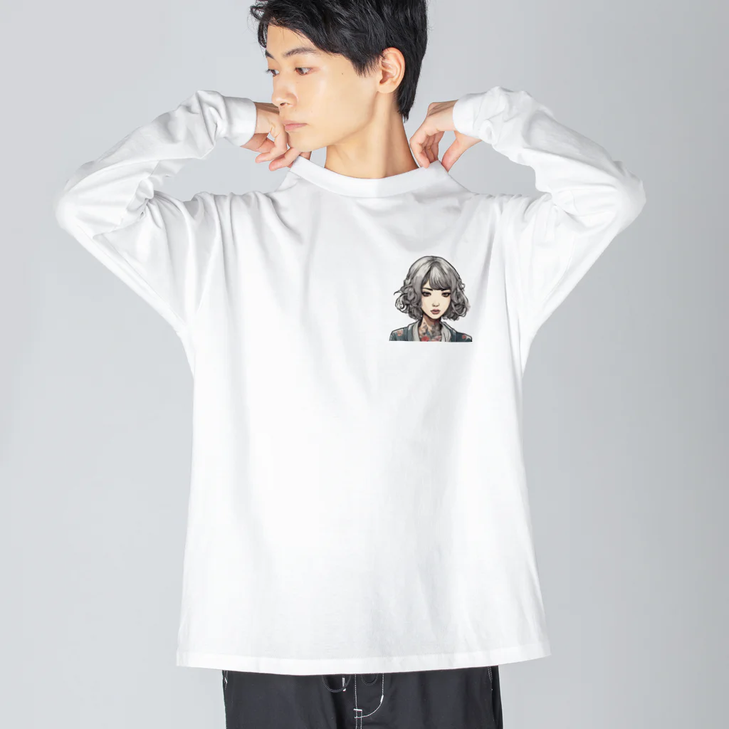 streetsnapの可愛いタトゥーだらけの女性、両面プリントロングTシャツ、期間限定 Big Long Sleeve T-Shirt