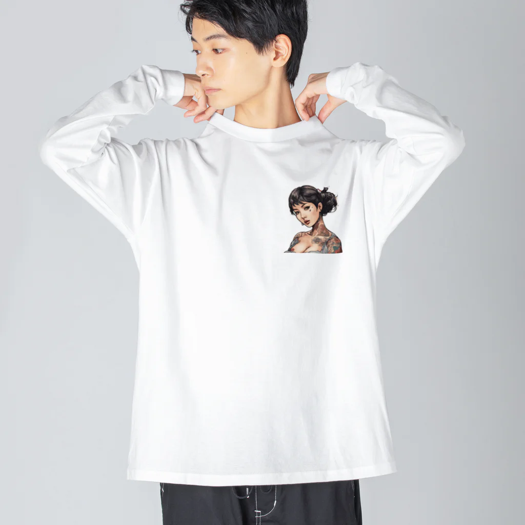 streetsnapの可愛いタトゥーだらけの女性、両面プリントロングTシャツ、期間限定 Big Long Sleeve T-Shirt