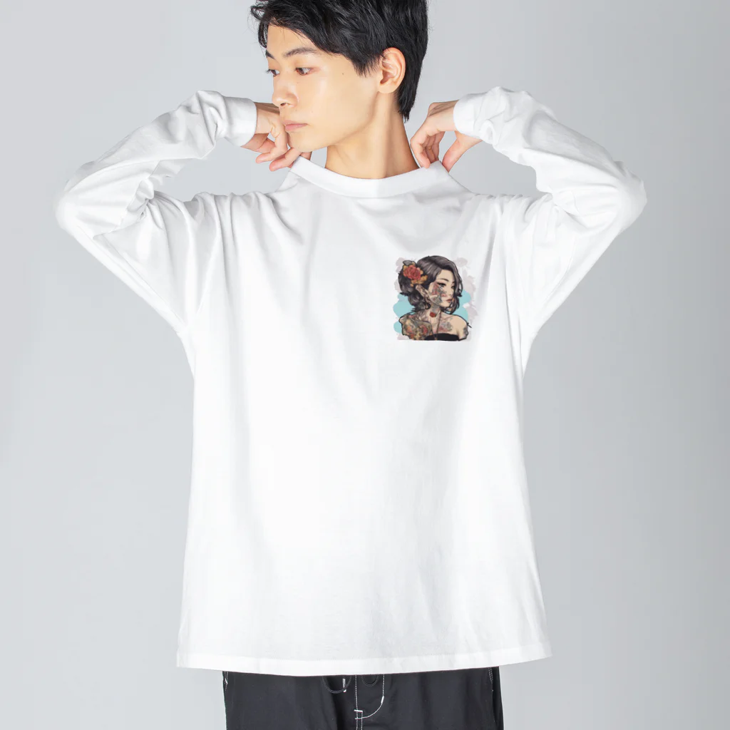 streetsnapの可愛いタトゥーだらけの女性、両面プリントロングTシャツ、期間限定 Big Long Sleeve T-Shirt