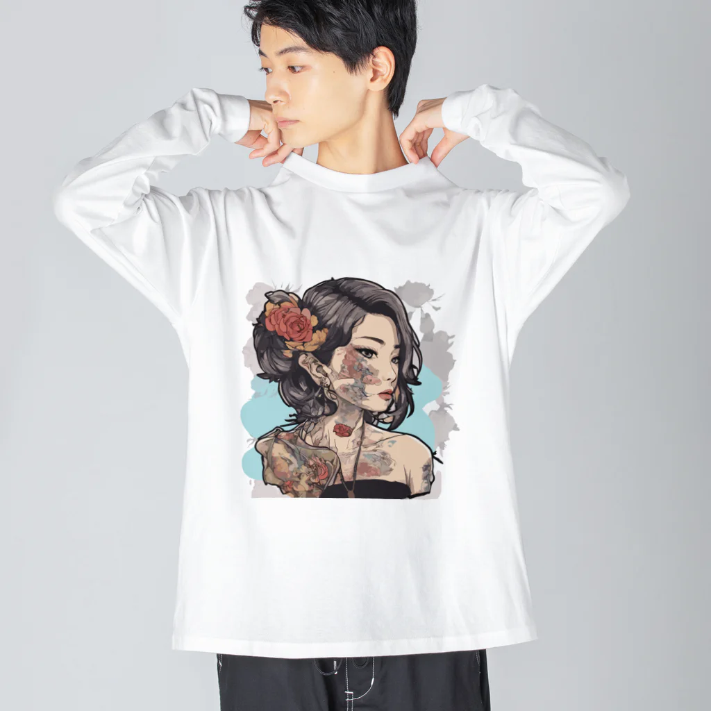 streetsnapの可愛いタトゥーだらけの女性、片面プリントTシャツ、期間限定 ビッグシルエットロングスリーブTシャツ