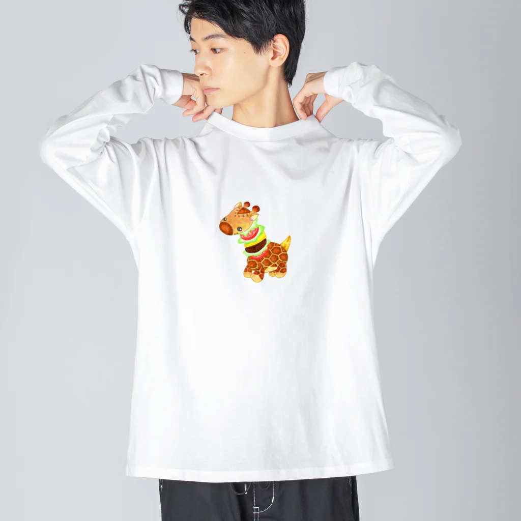 satoayaのアニマルカフェのフードアニマル　キリンバーガー ビッグシルエットロングスリーブTシャツ