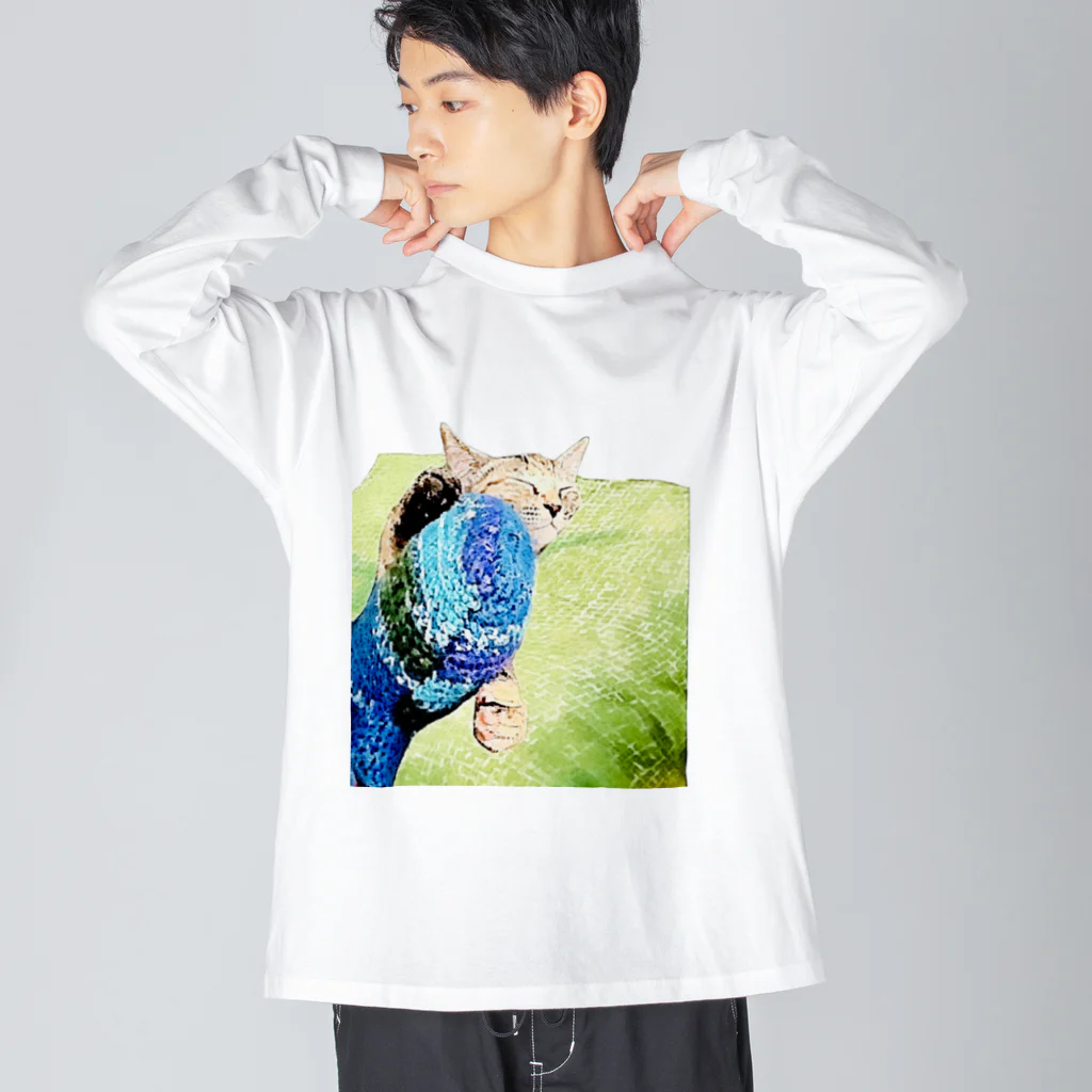 コハクの猫のコハクと編みぐるみ Big Long Sleeve T-Shirt