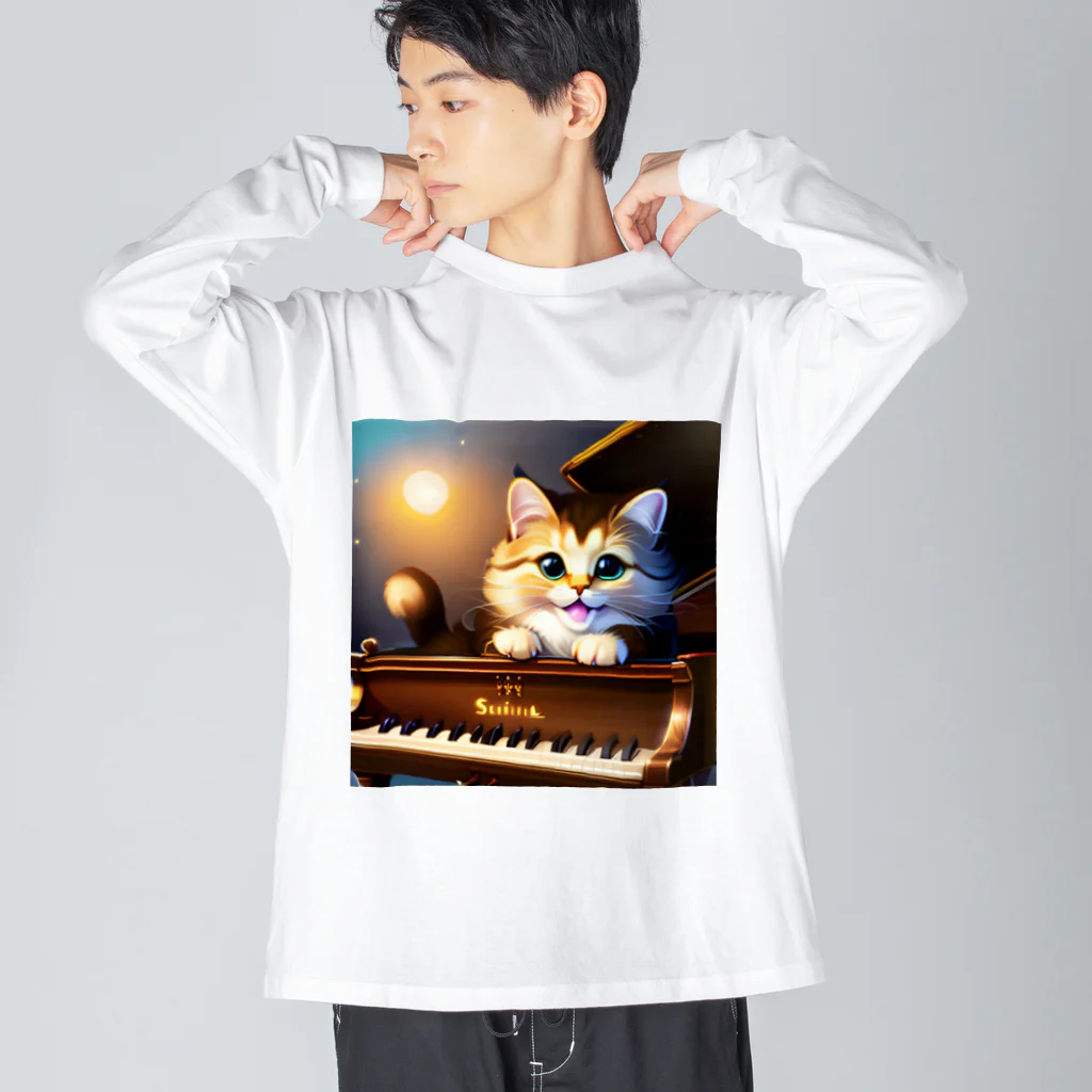 kitten pianistの子猫ピアニスト-1 ビッグシルエットロングスリーブTシャツ