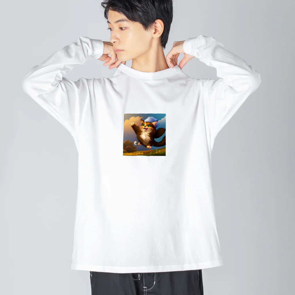 ラッキーマインあべむつきの楽しくて踊っちゃう猫 Big Long Sleeve T-Shirt