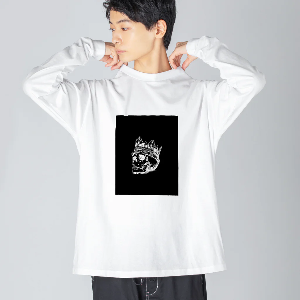 COOL&SIMPLEのBlack White Illustrated Skull King  Big Long Sleeve T-Shirt