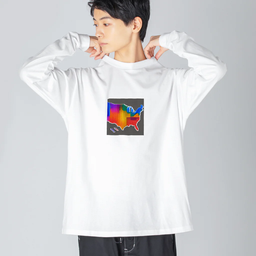 shibasannのアメリカ大陸のピクセルアート ビッグシルエットロングスリーブTシャツ