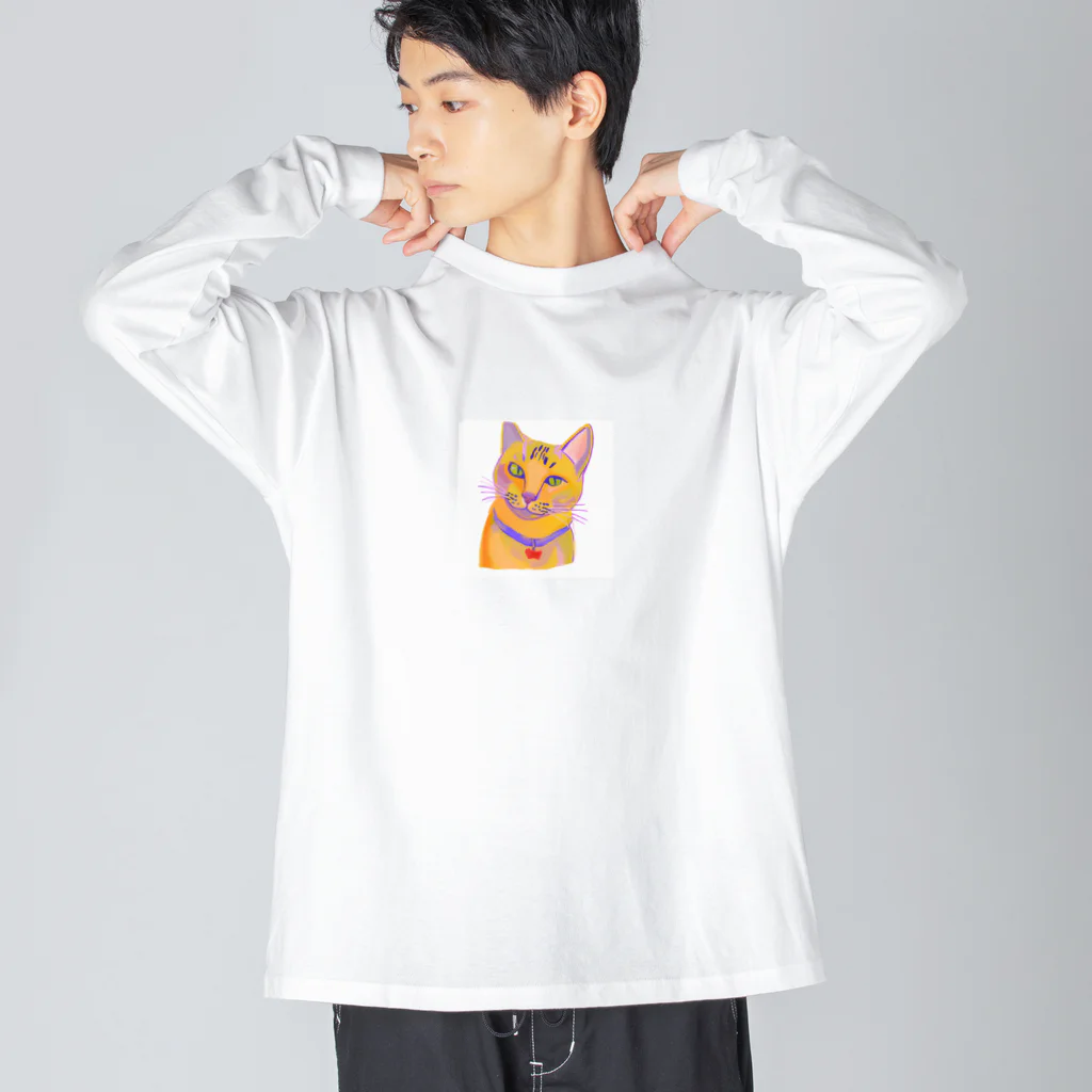 ネコフスキの鮮やかな凛々しい猫さんのイラストグッズ Big Long Sleeve T-Shirt