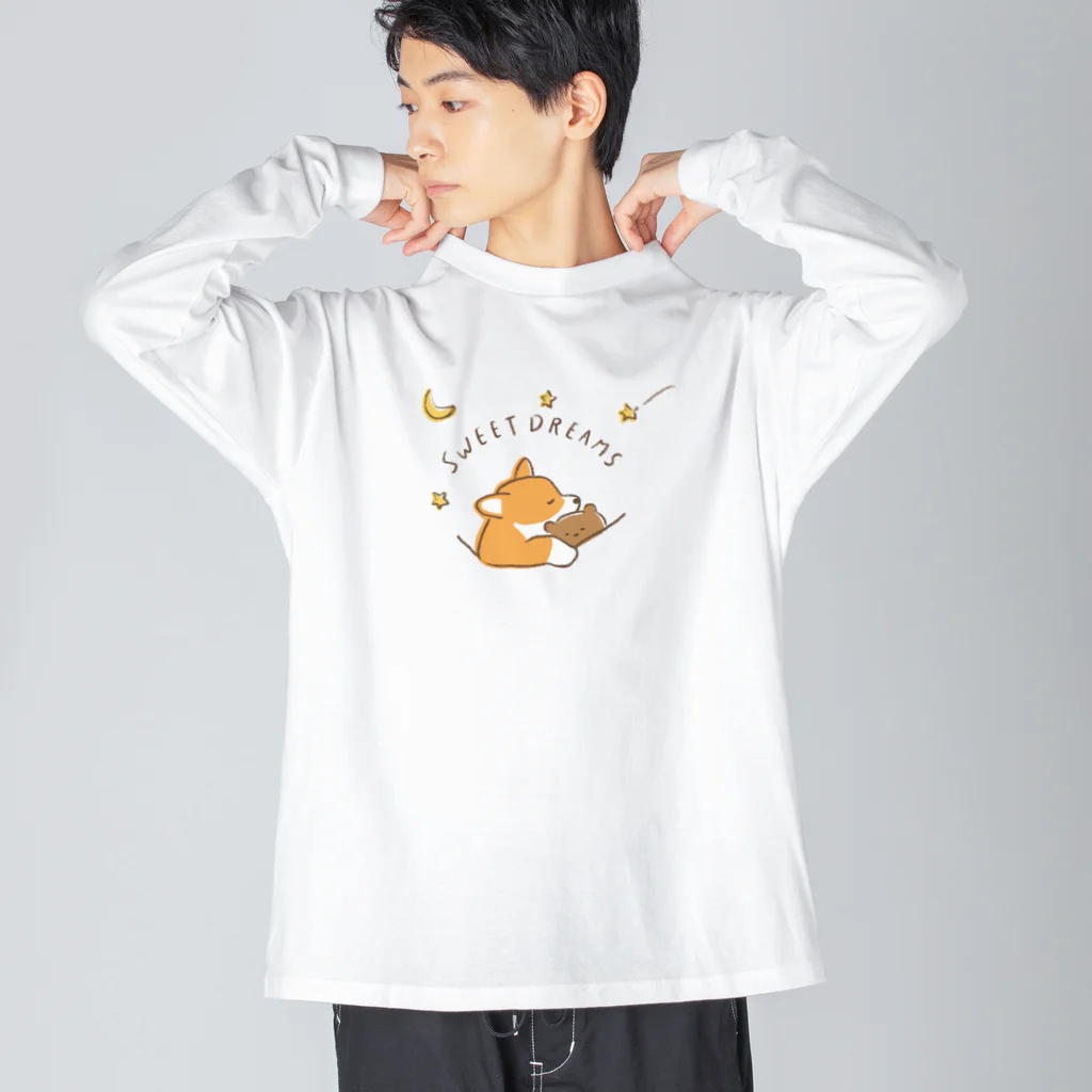 kiki25のおやすみコーギー(良い夢を　ナイトウェア) ビッグシルエットロングスリーブTシャツ