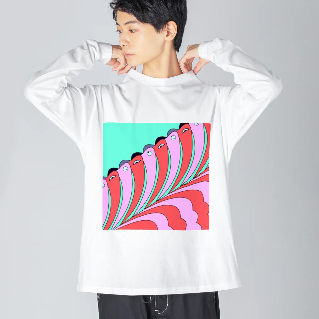 ココから（こーひーまる。）のカラフラミンゴ Big Long Sleeve T-Shirt