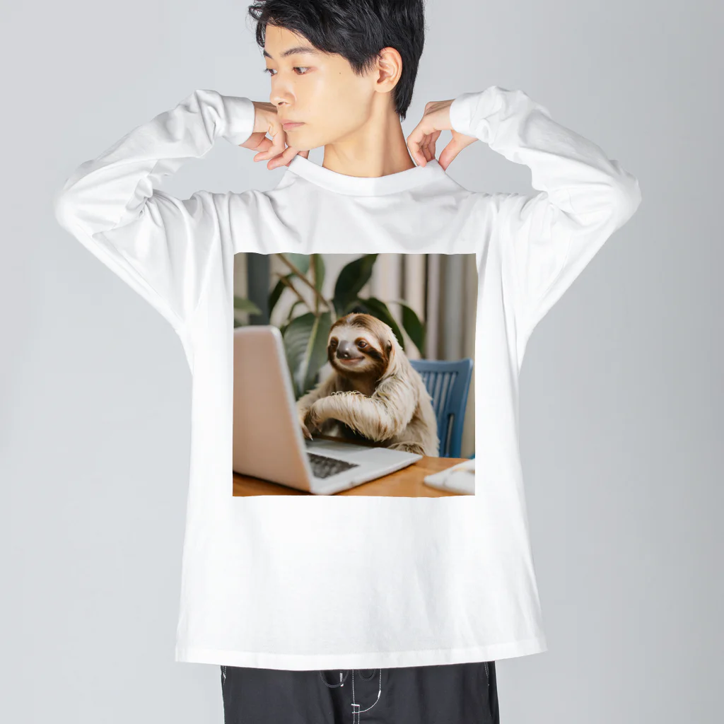 Tiny Cute Crittersの働くナマケモノ ビッグシルエットロングスリーブTシャツ