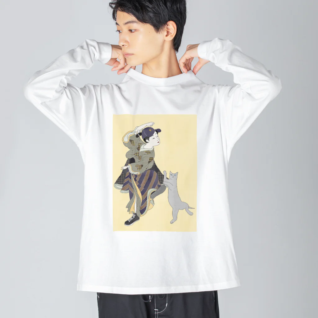 keeeeeep smilingの野球女子？ 踊るネコ ビッグシルエットロングスリーブTシャツ