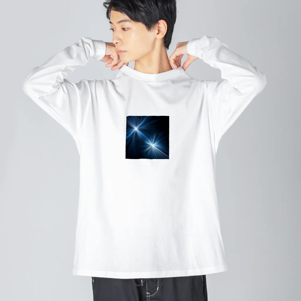 itacyoko(AIイラスト屋)の宇宙に輝く青い光 ビッグシルエットロングスリーブTシャツ