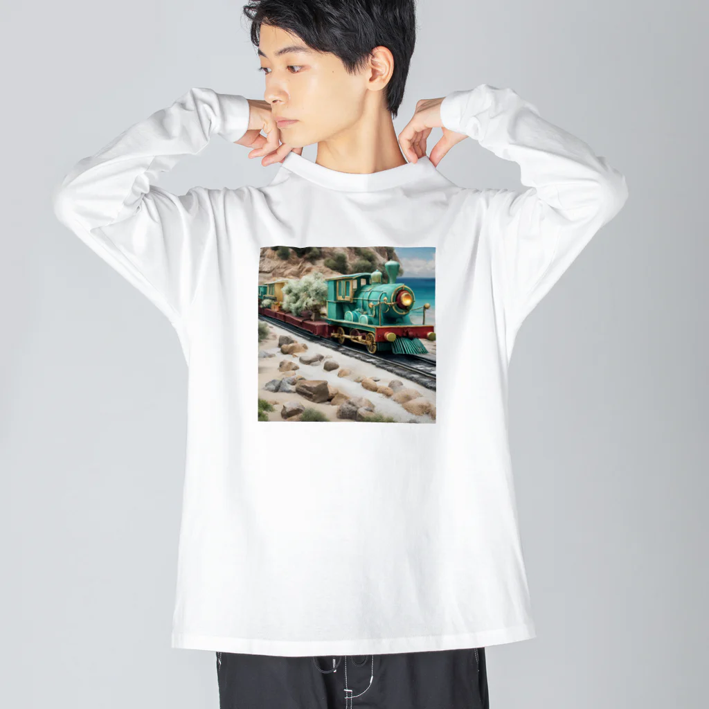 kenarakawaの海沿い走る汽車グッズ ビッグシルエットロングスリーブTシャツ