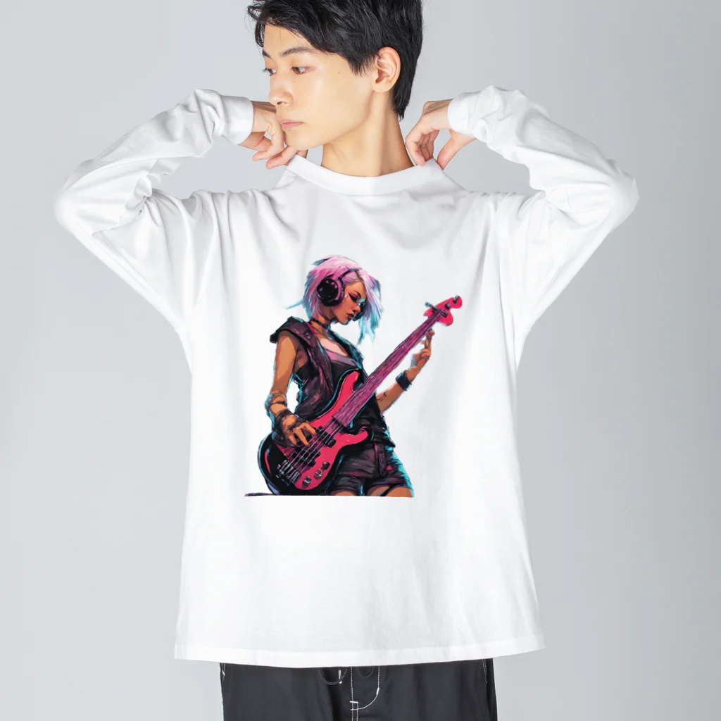 Cyber XXXのサイバーパンク・ベースを弾く少女・ピンク髪 Big Long Sleeve T-Shirt