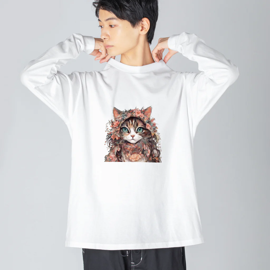 猫の憩い場の美人な猫 ビッグシルエットロングスリーブTシャツ