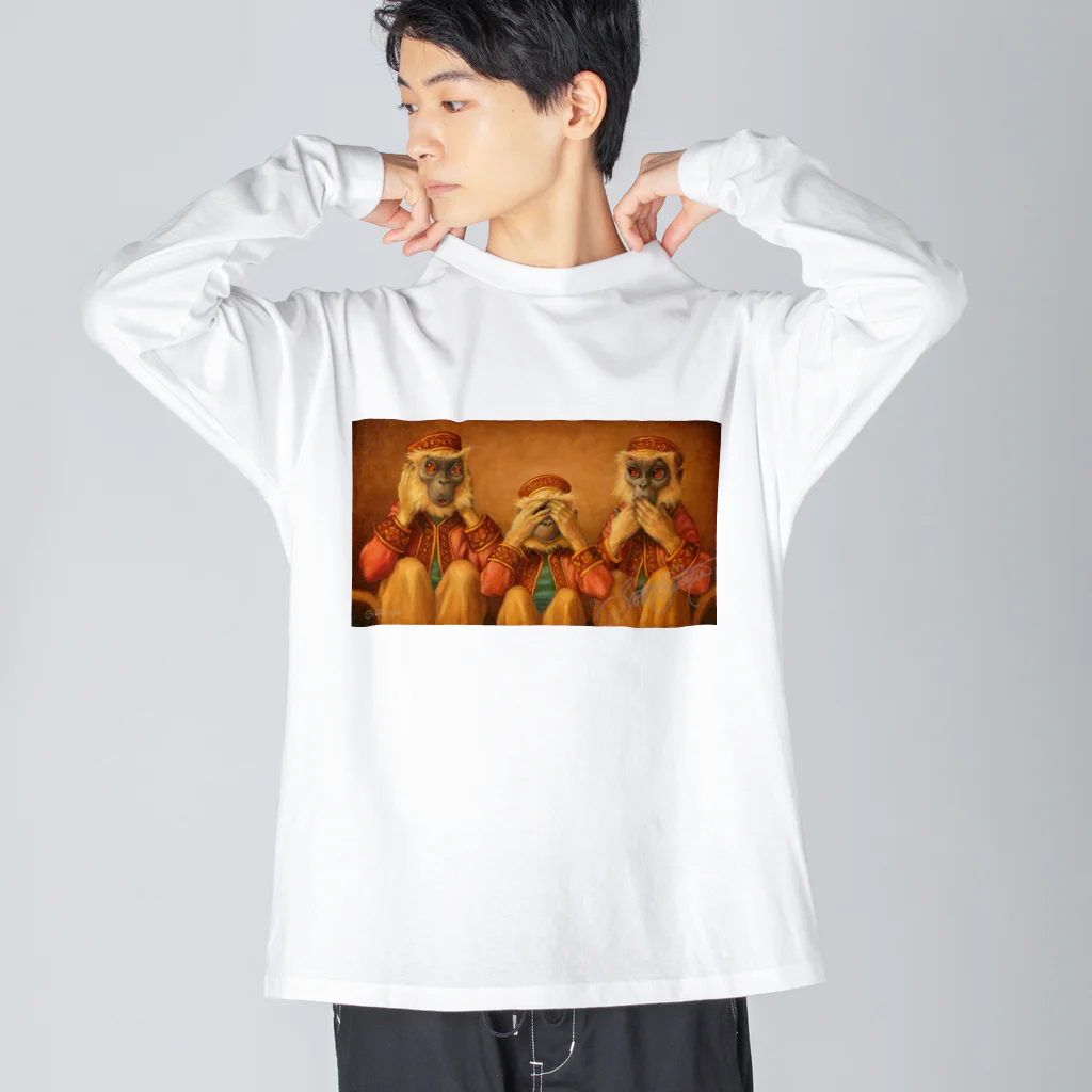 Mottan‘s Art Goods Shopの見ざる・聞かざる・言わざる　See no evil, hear no evil, speak no evil ビッグシルエットロングスリーブTシャツ