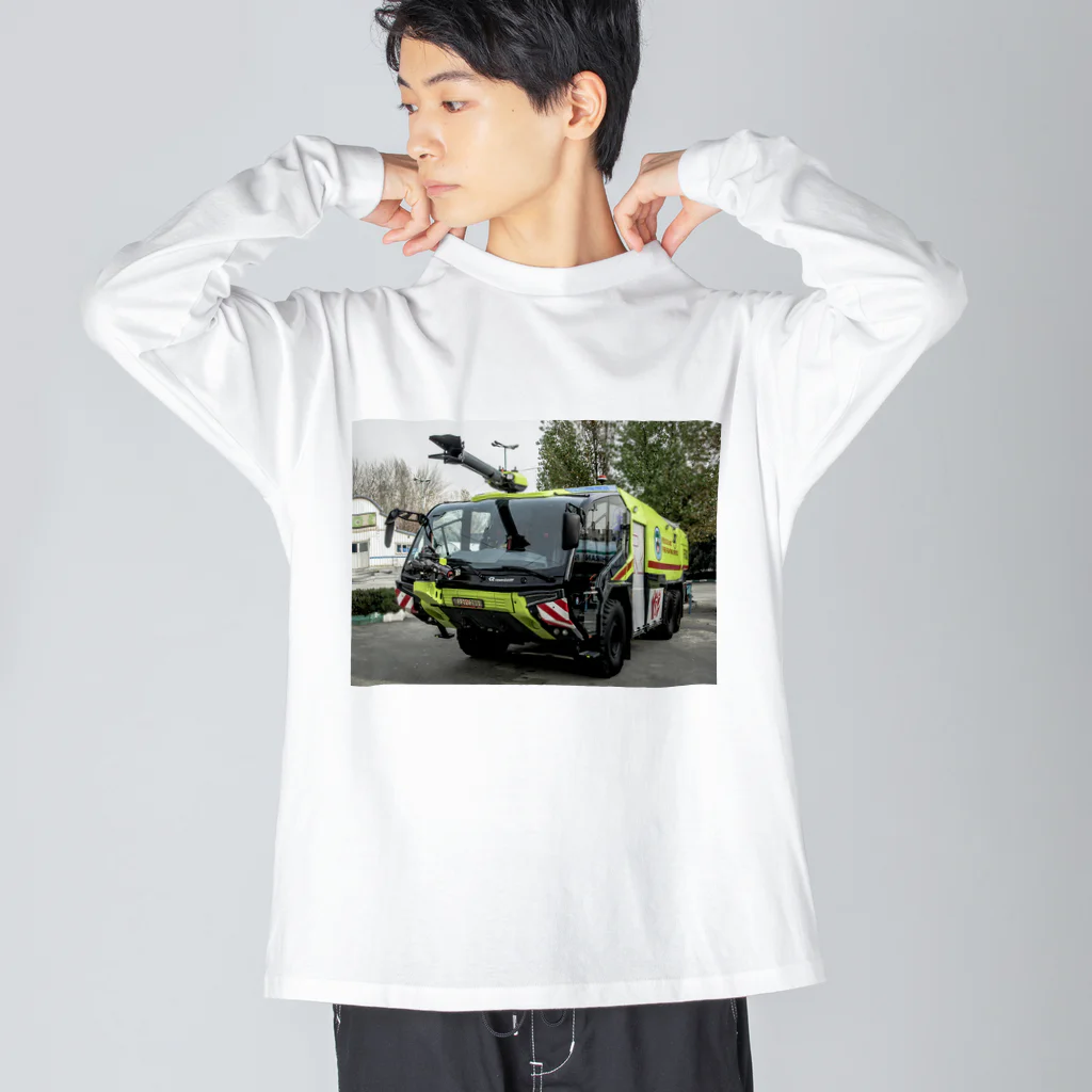 ビッグスマイルライフの黄色い消防車 ビッグシルエットロングスリーブTシャツ