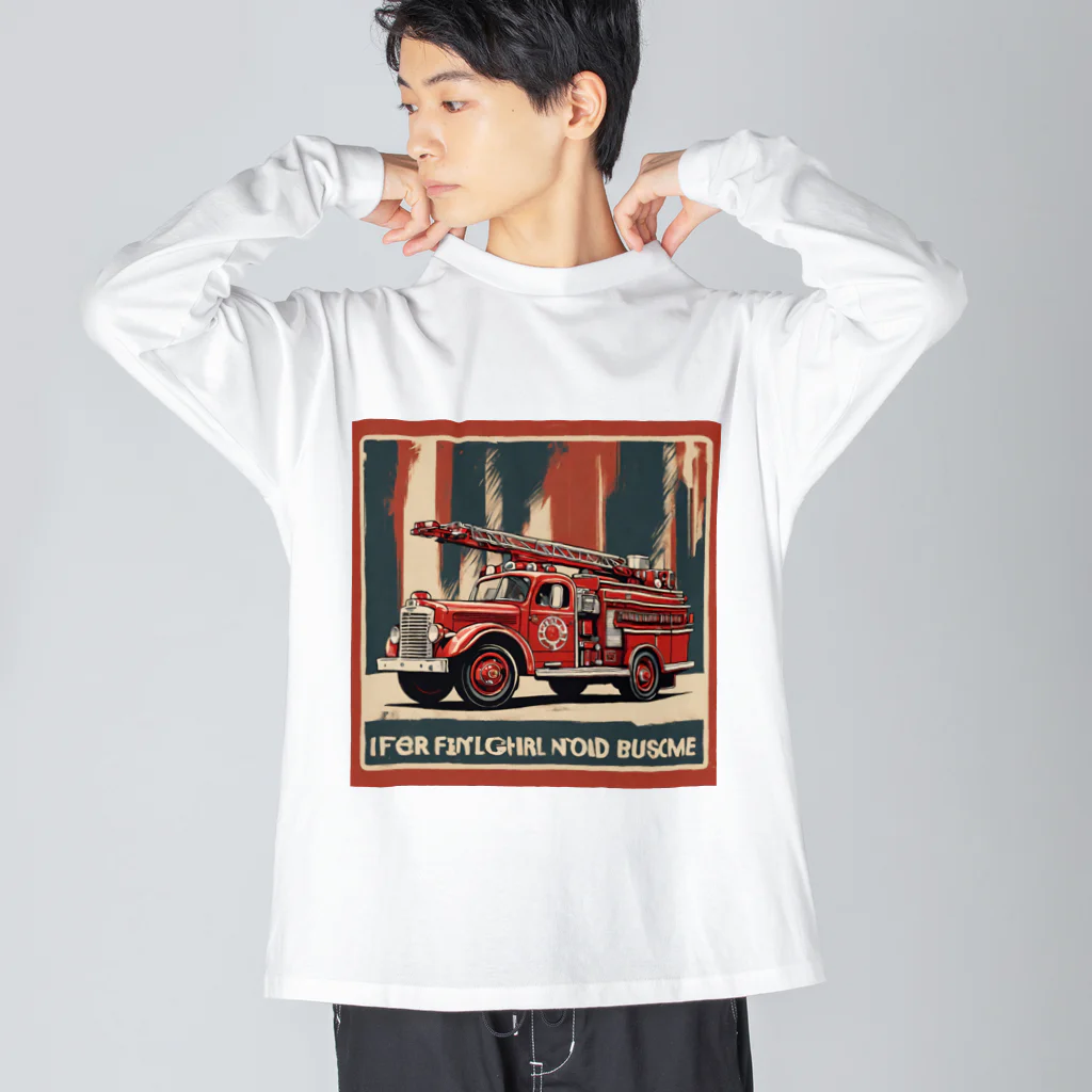 ビッグスマイルライフのレトロはしご車　渋い ビッグシルエットロングスリーブTシャツ