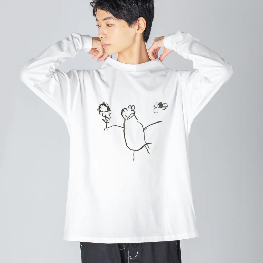 musume museumの娘が描いた絵　ウィンクとお花 ビッグシルエットロングスリーブTシャツ