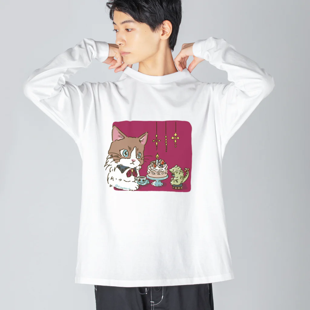 猫のきぬくんのお店の素敵な夜 ビッグシルエットロングスリーブTシャツ