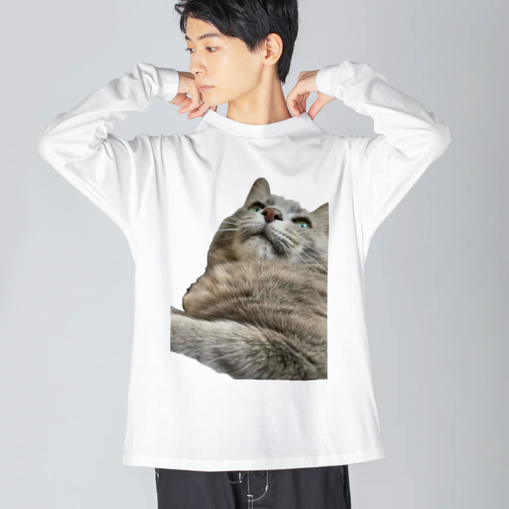 グレージュ猫ロッタン🐈‍⬛のよそ見ロッタン ビッグシルエットロングスリーブTシャツ
