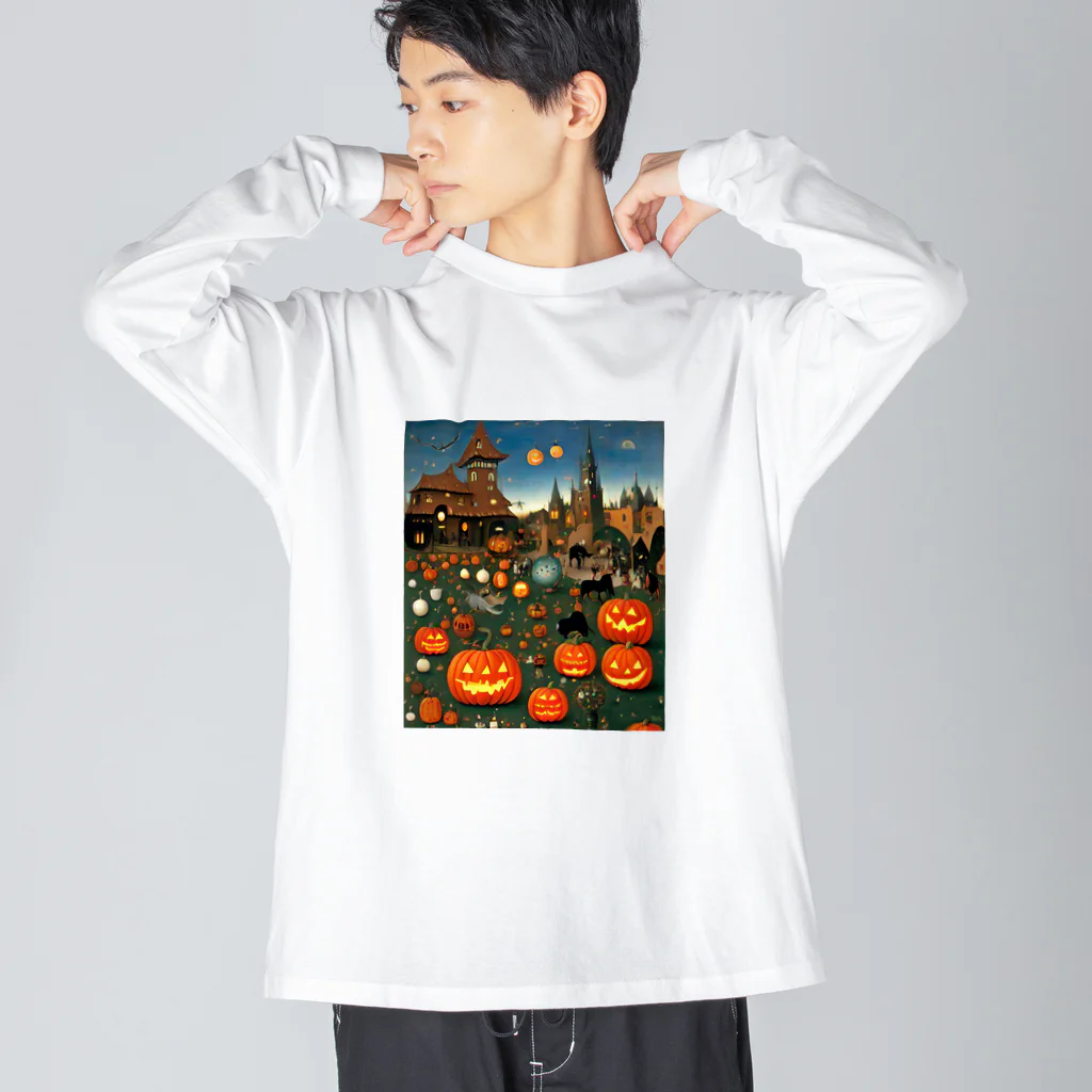 waffle2000のハロウィン風景 ビッグシルエットロングスリーブTシャツ