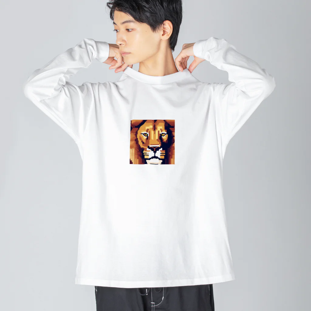 DJシャークのドット絵ライオン ビッグシルエットロングスリーブTシャツ