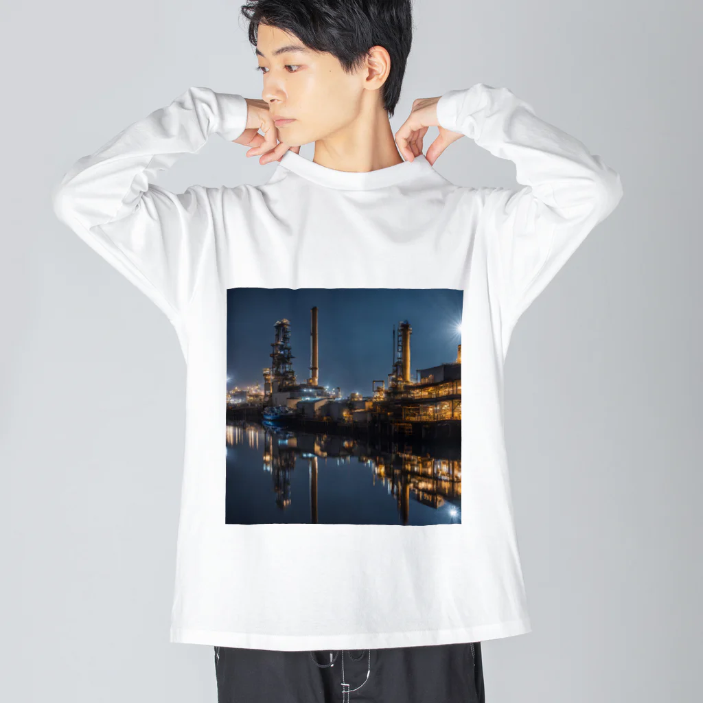 夜景ショップの夜景の綺麗な埠頭のグッズ ビッグシルエットロングスリーブTシャツ