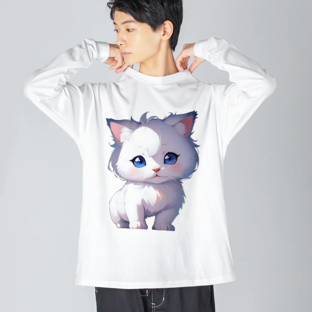 Hoshi_Hikariのホワイトにゃんこ ビッグシルエットロングスリーブTシャツ