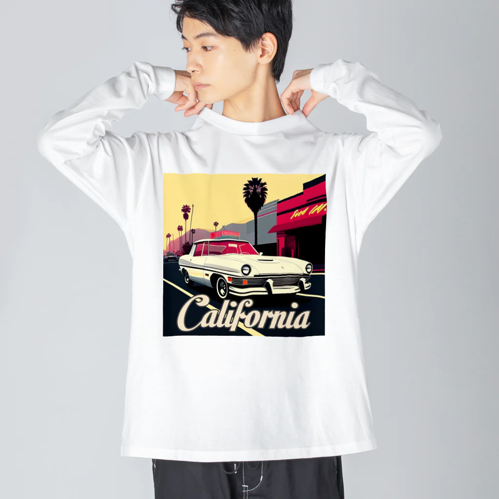 めそぽのカリフォルニアの白い車 ビッグシルエットロングスリーブTシャツ