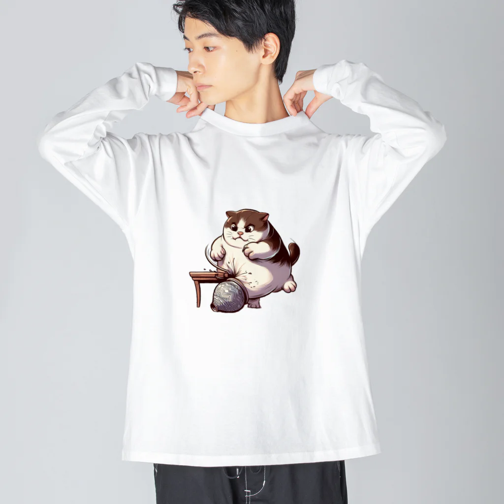 にゃんたれの怒っている太った猫 Big Long Sleeve T-Shirt