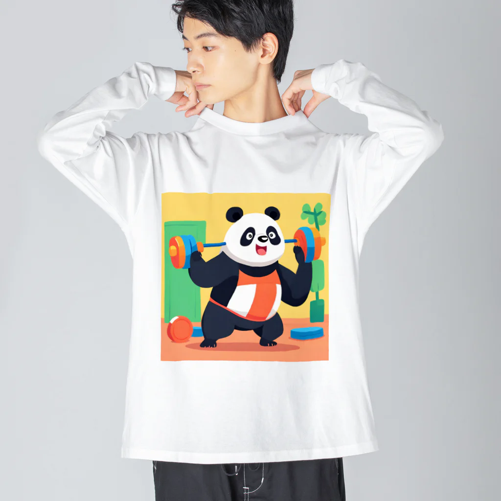 萌えキャラ大好きの筋トレをするパンダイラストのグッズ ビッグシルエットロングスリーブTシャツ