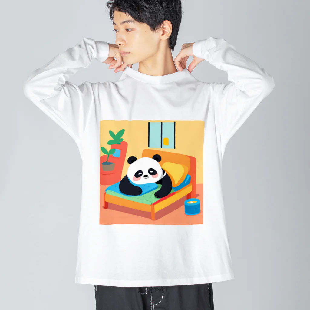 萌えキャラ大好きの風邪を引いて寝込むパンダイラストのグッズ ビッグシルエットロングスリーブTシャツ