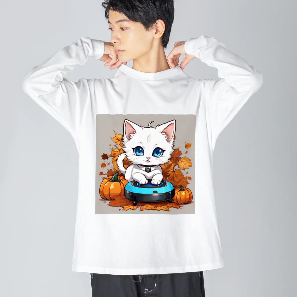 yoiyononakaのハロウィンと白猫10 ビッグシルエットロングスリーブTシャツ