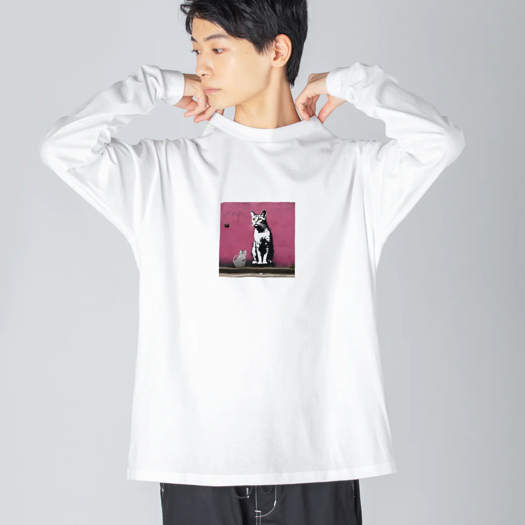 3mimi3の壁画アートのにゃんこ Big Long Sleeve T-Shirt