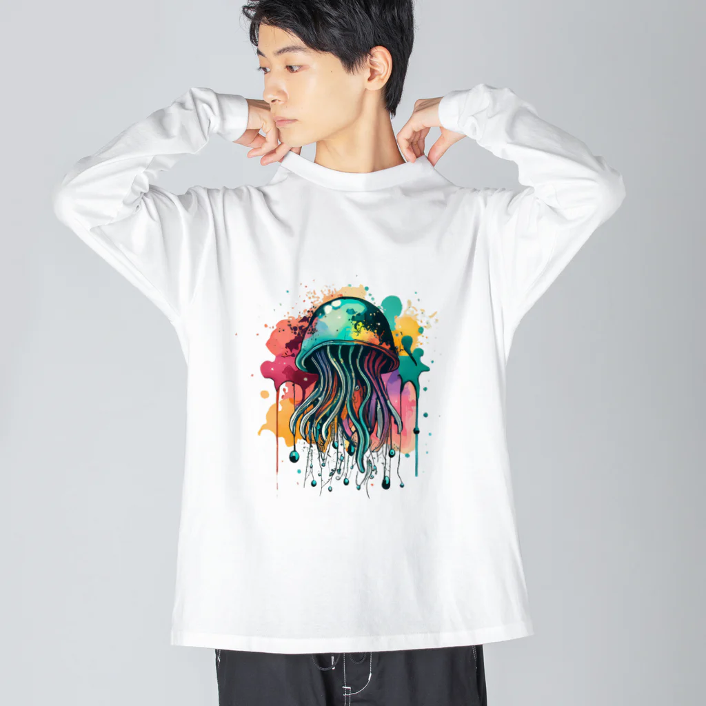 Moodifyのサイバーパンククラゲ　ミズクラゲ　水彩画スプラッシュ Big Long Sleeve T-Shirt