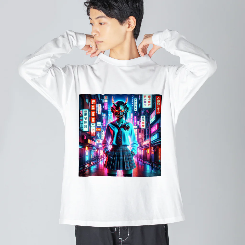 Hayate Kawakami オリジナルの般若女子高生 Big Long Sleeve T-Shirt