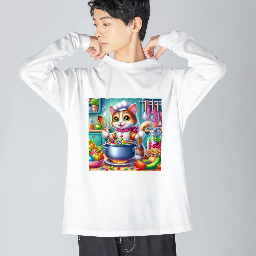 ニャーちゃんショップのクッキングキャット ビッグシルエットロングスリーブTシャツ