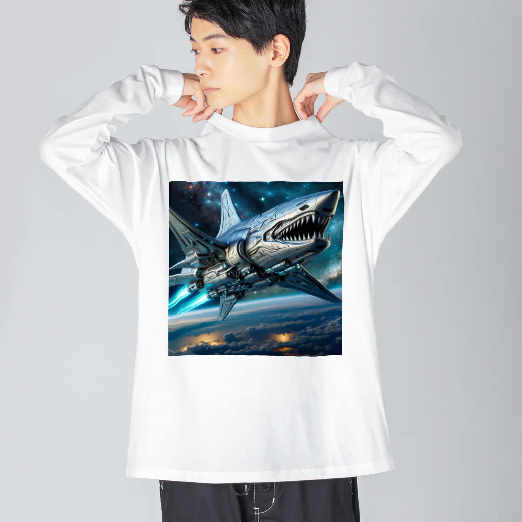 RISE　CEED【オリジナルブランドSHOP】のサメの宇宙船 Big Long Sleeve T-Shirt