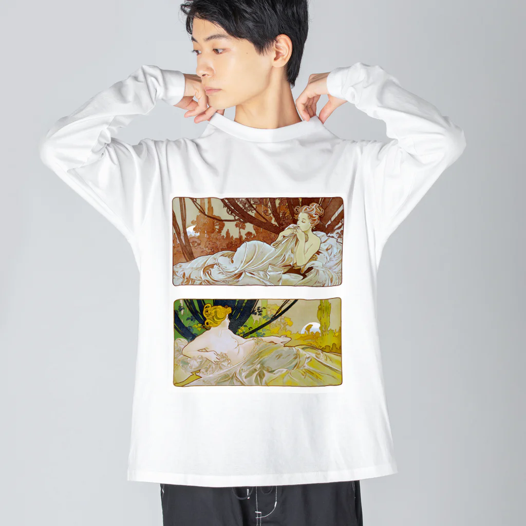 かえる商店の黄昏と曙 by Alfons Mucha ビッグシルエットロングスリーブTシャツ