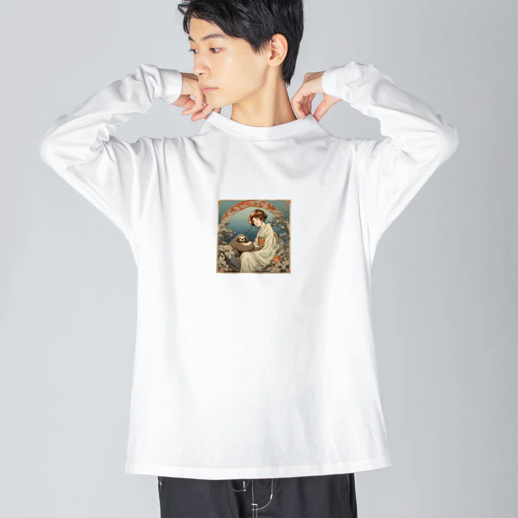 nico-cafe-yururiのけだるげナマケモノと儚げな佳代 루즈핏 롱 슬리브 티셔츠