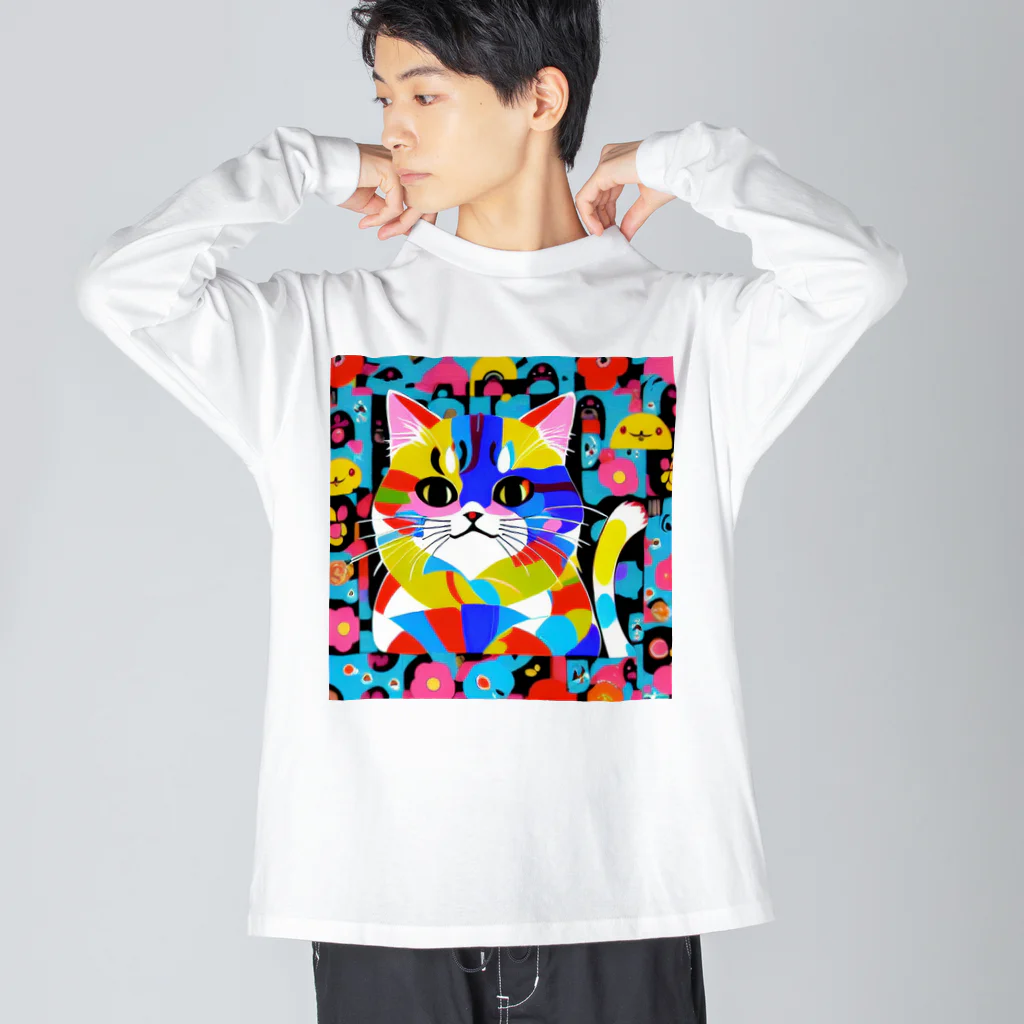 629_CAT_ARTのカラフルキャット ビッグシルエットロングスリーブTシャツ