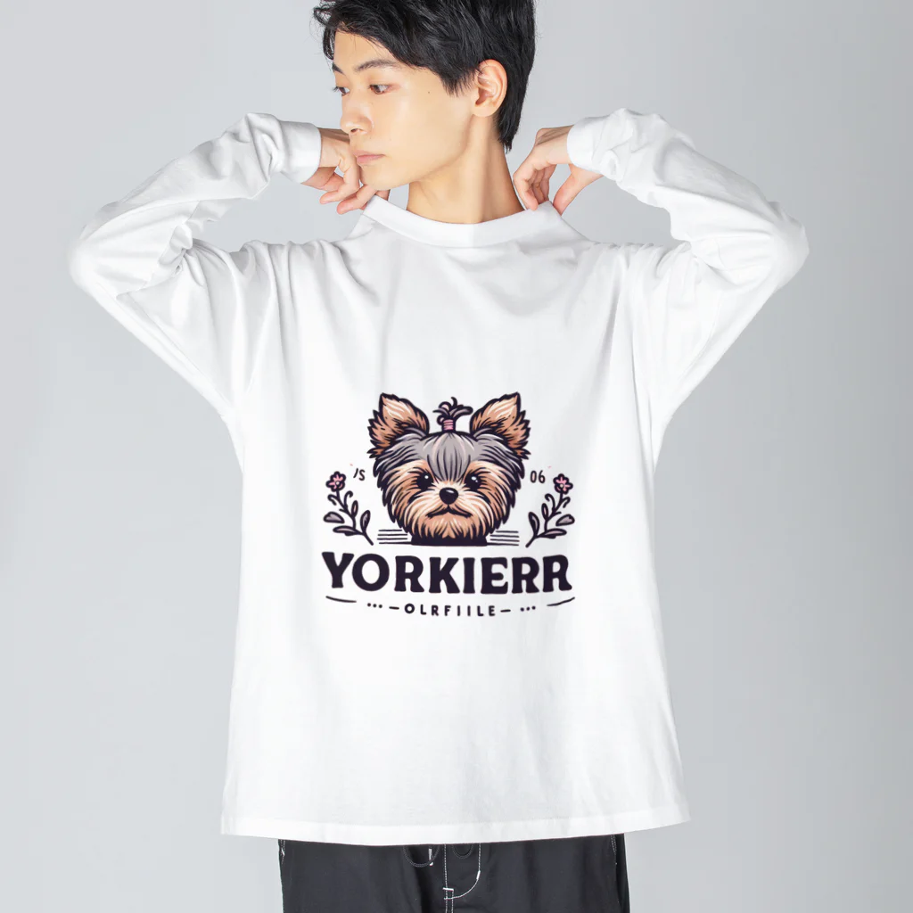 ガオのお店のかわいいヨークシャテリアのロゴ入りグッズ ビッグシルエットロングスリーブTシャツ